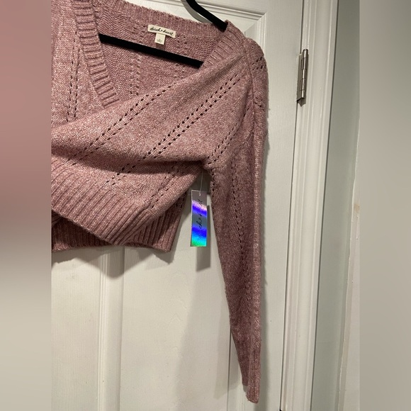 NWT Derek Heart Size M Oversized Cropped V Neck Pointelle Cardigan Lilac Purple - Picture 6 of 12